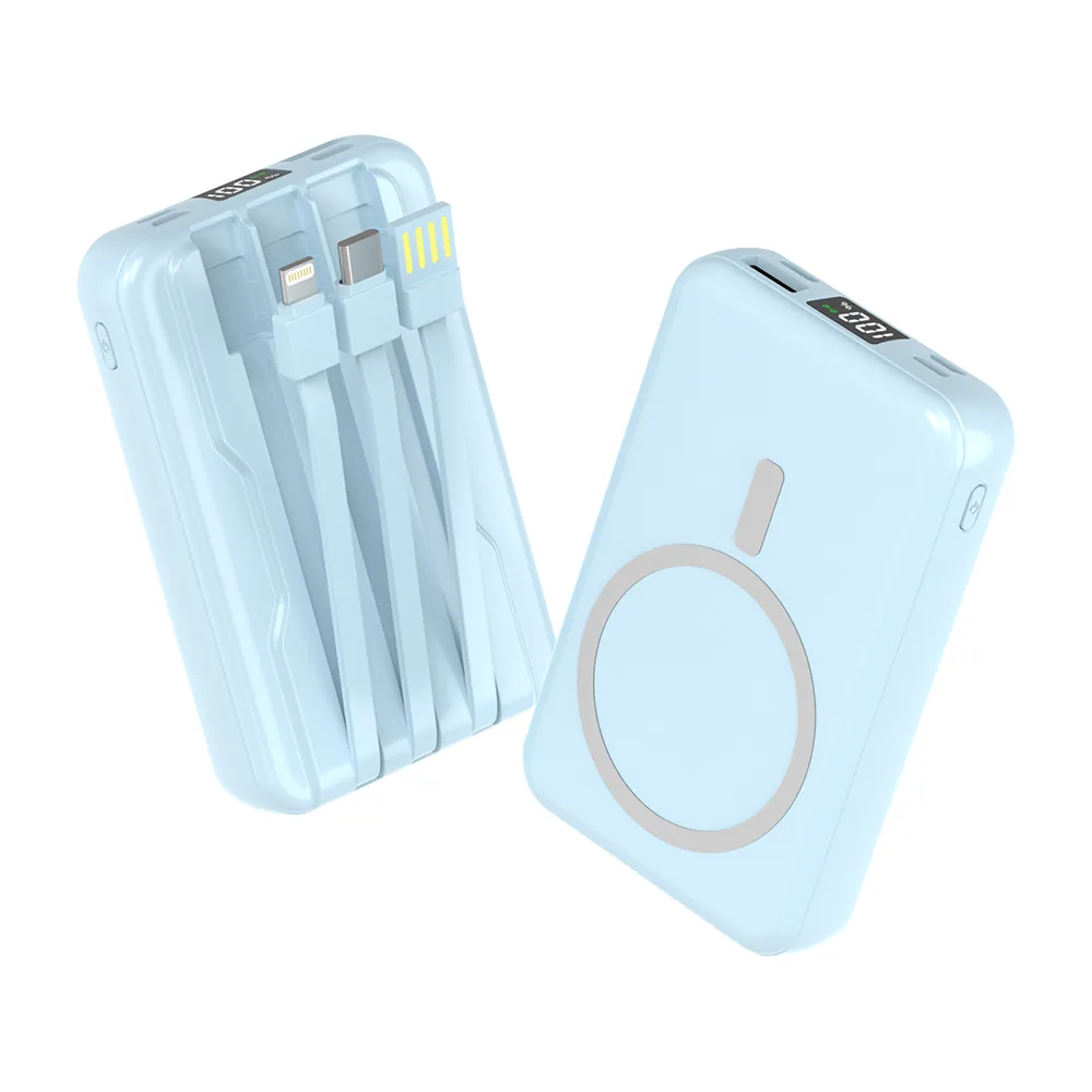 대용량 맥세이프 호환 보조배터리 20000mAh 무선충전 케이블 일체형 LCD 잔량표시