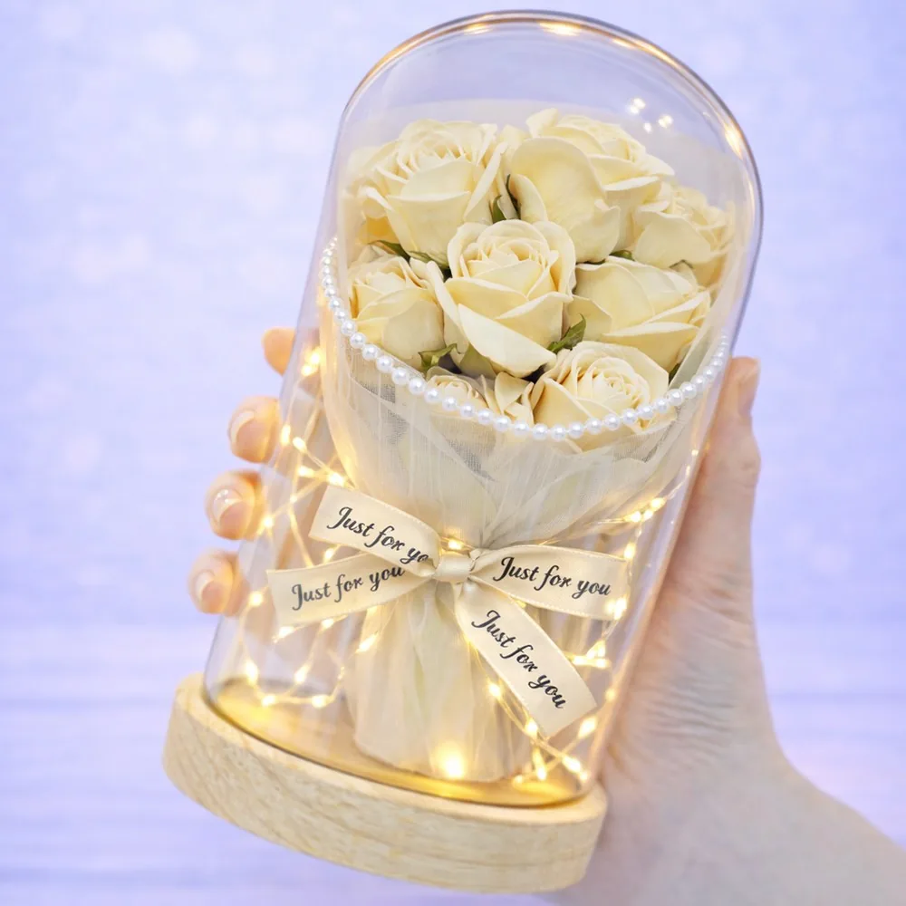 모아룸 LED 유리돔 무드등 꽃다발 카드 포함 선물세트